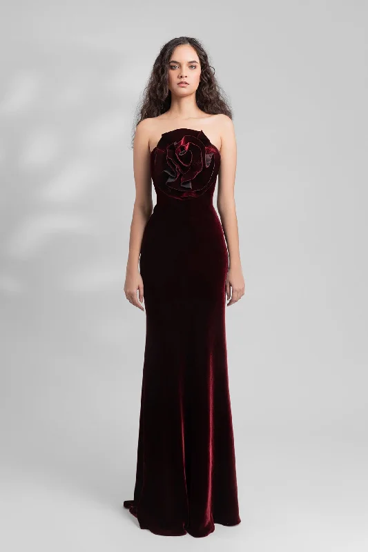 Strapless velvet flower dress Spring unclassified dresses