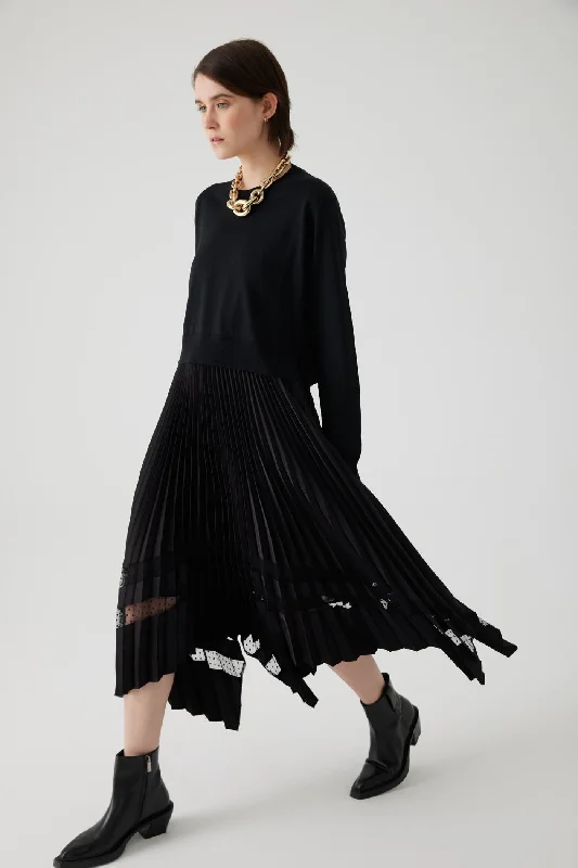 Strappy Pleated Wool Regular Black Dress Club unclassified dresses