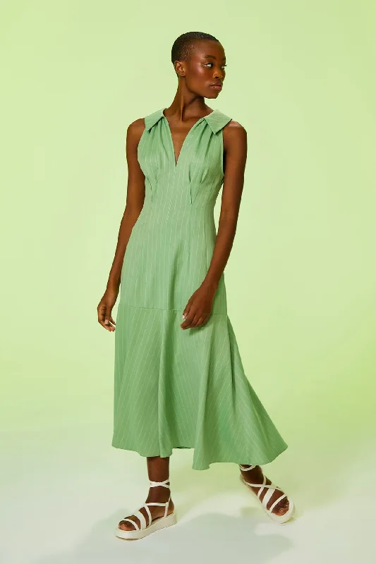 Striped Sleeveless Dress Green Stretchy unclassified dresses