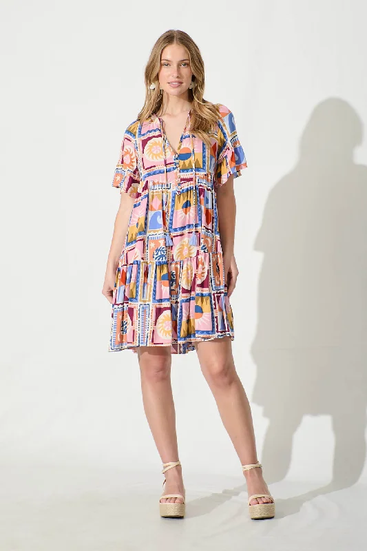 Tahnee Smock Dress in Multi with Blue Plus size unclassified dresses