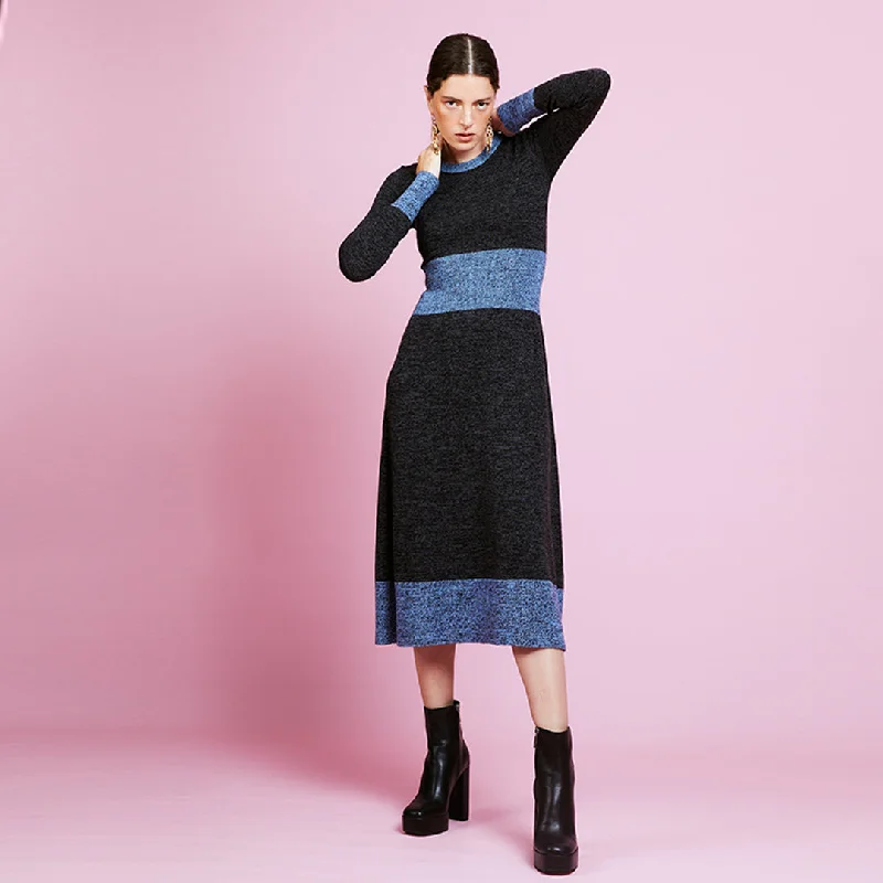 Tea Muline 100% Wool Black Knit Dress with Elastic Waist Detail Formal unclassified dresses