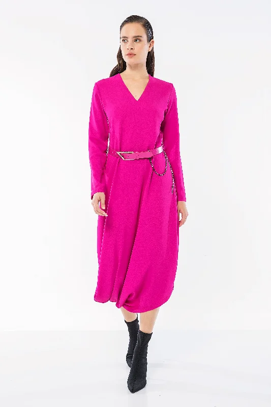 V-Neck Belted Dress Fuchsia Wedding guest unclassified dresses