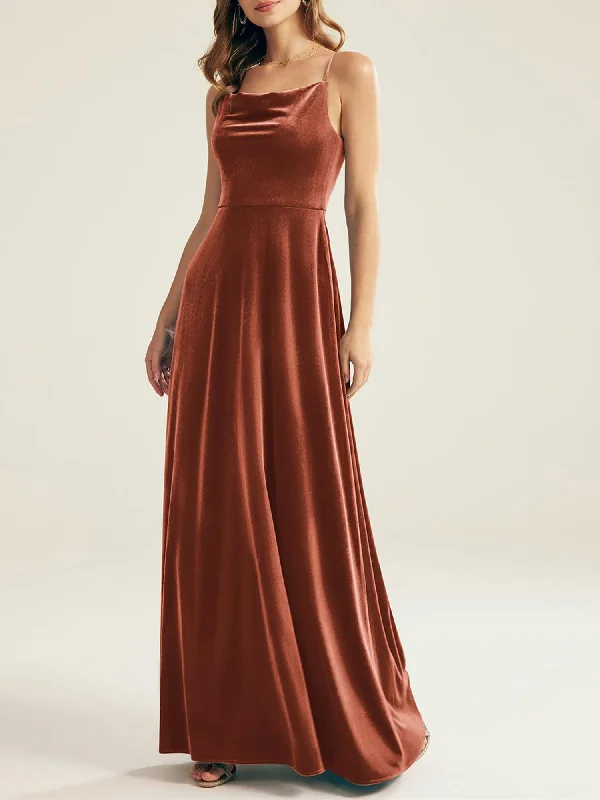 Velvet A-Line Cowl Neck Sleeveless Bridesmaid Dress-MB13759 Stylish unclassified dresses