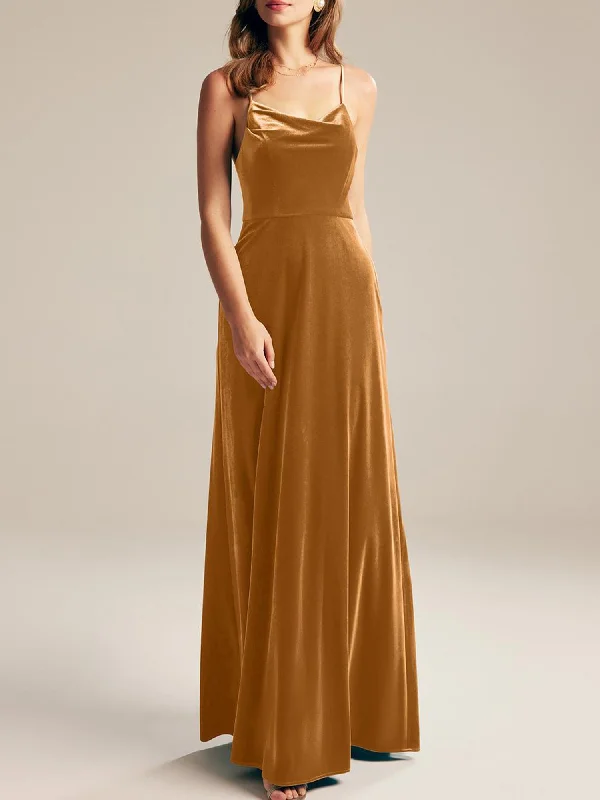 Velvet A-Line Cowl Neck Sleeveless Bridesmaid Dress-MB13761 Breathable unclassified dresses