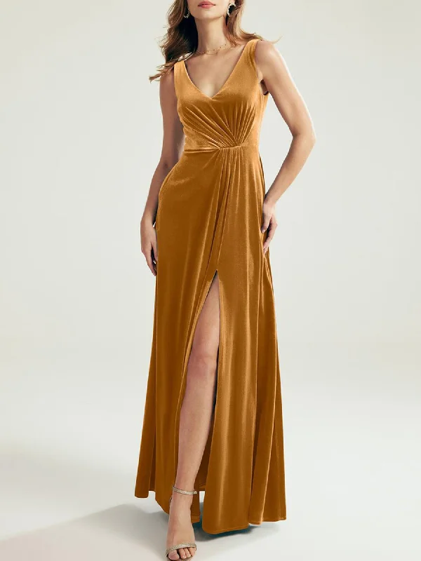 Velvet A-Line V-Neck Sleeveless Bridesmaid Dress-MB13756 Budget-friendly unclassified dresses