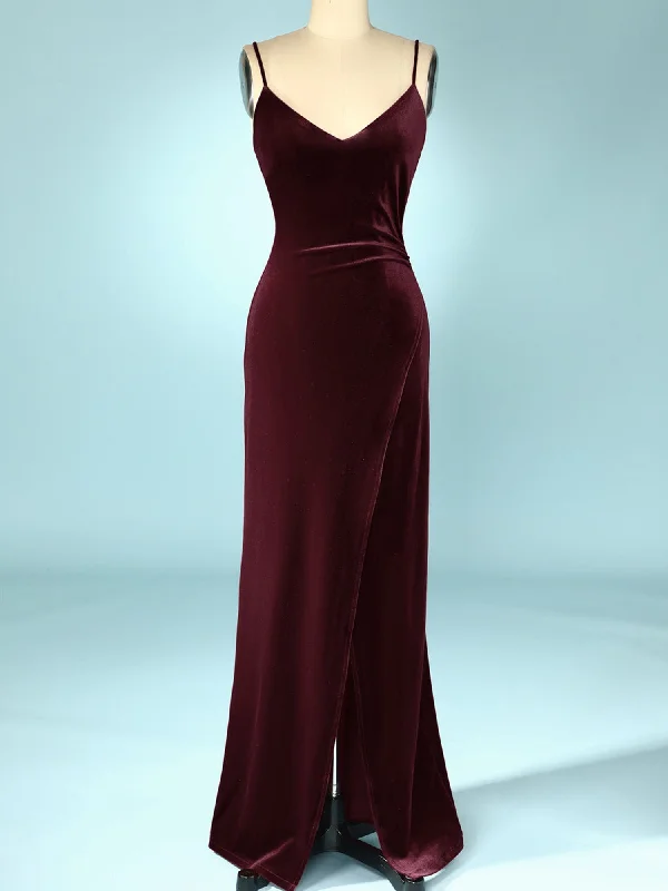 Velvet Column V-Neck Sleeveless Bridesmaid Dress-MB13753 Fashionable unclassified dresses