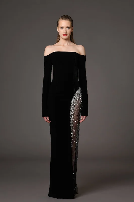 Velvet dress with embroidery on the slit Cocktail unclassified dresses