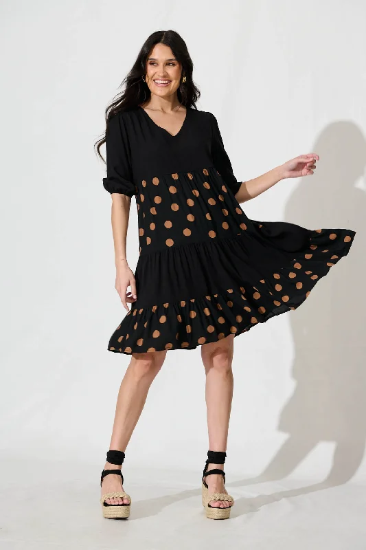 Vitria Smock Dress in Black with Brown Spot Beaded unclassified dresses