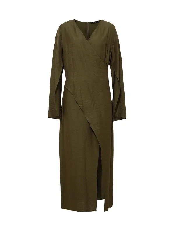 Wrap-over Casual Cut Dress - Khaki Earthy tone unclassified dresses