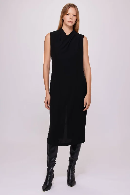 Wrap Sleeveless Dress Black Fashionable unclassified dresses