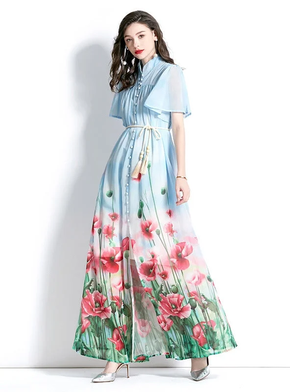 Bohemian Short-sleeved Printed Dress Cottagecore floral dresses