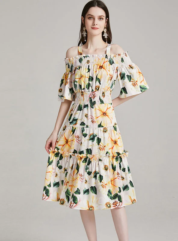 Camellia Sling Elastic Waist Print Dress Best floral dresses for petites