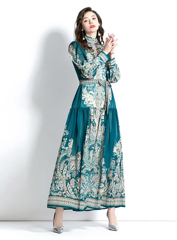 Long Sleeve Cage Sleeve Printed Dress Midi floral dresses