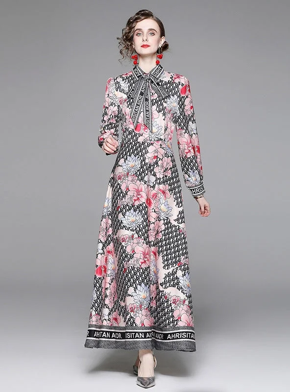 Long Sleeve Slim Printed Dress Designer floral dresses