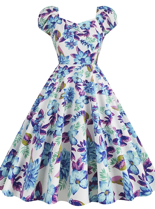 Printed Silm Waist Retro Hepburn Dress Summer floral dresses