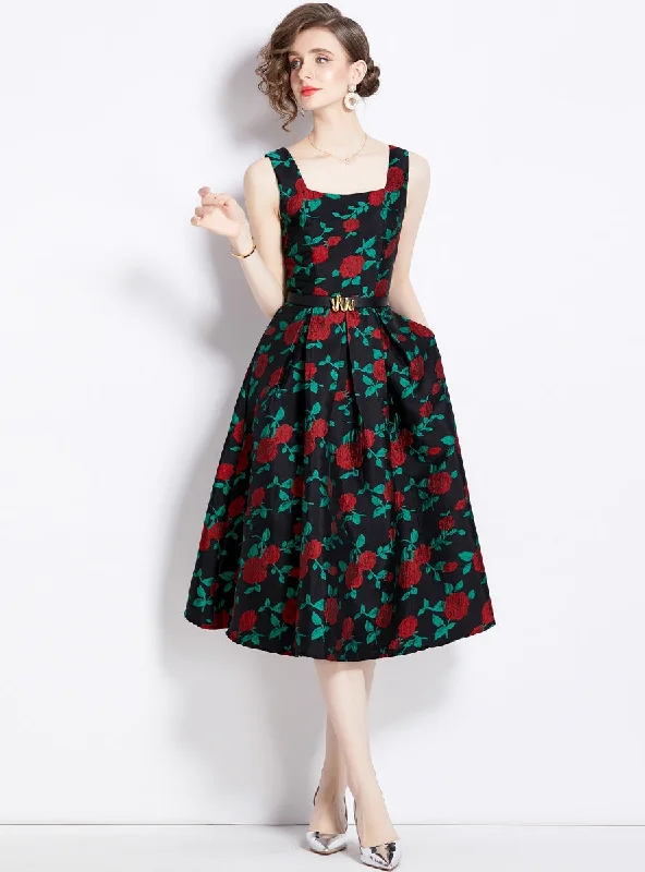 Retro Floral Suspender Dress Boohoo floral dresses