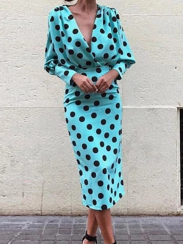 Women's Dresses Polka Dot Print V-Neck Long Sleeve Dress Shein floral dresses