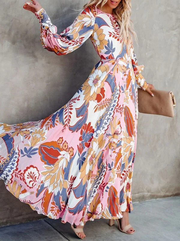 Women's Dresses Printed Crew Neck Long Sleeve Dress Discounted floral dresses