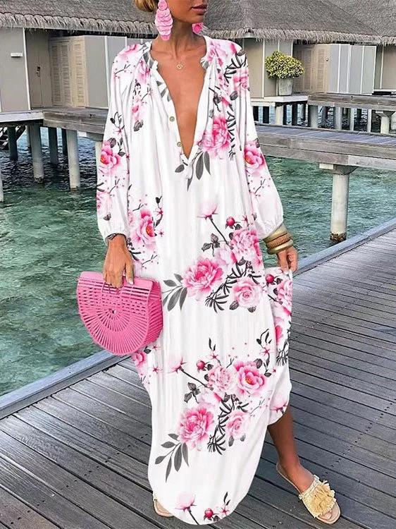 Women's Dresses Printed Long Sleeve Casual Dress Budget-friendly floral dresses