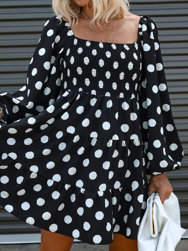 Women's Dresses Square Neck Polka Dot Print Long Sleeve Dress Y2K floral dresses