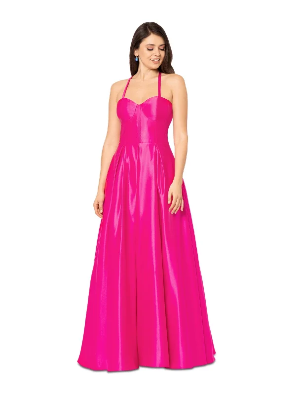 BLONDIE NITES Womens Pink Zippered Pocketed Lace-up Corset Bodice Lined Sleeveless Sweetheart Neckline Full-Length Formal Gown Dress Lace Bridesmaid Gown