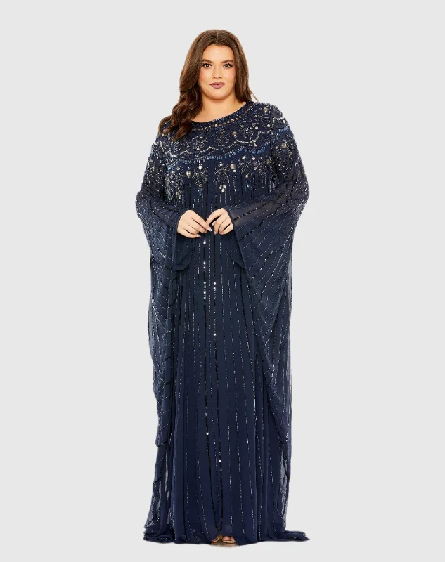 Embellished Long Sleeve Trapeze Gown Trendy Maxi Skirt