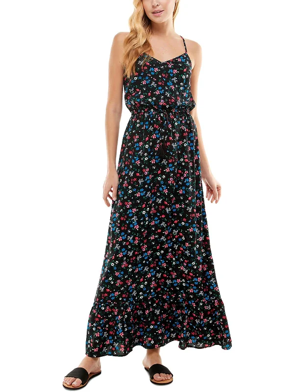 Juniors Womens Floral Criss Cross Maxi Dress Maxi Skirt Glam