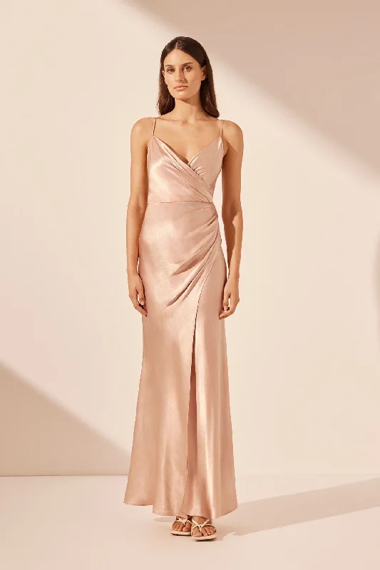 LA LUNE CROSS DRAPED MAXI DRESS - DESERT ROSE Summer Beach Maxi