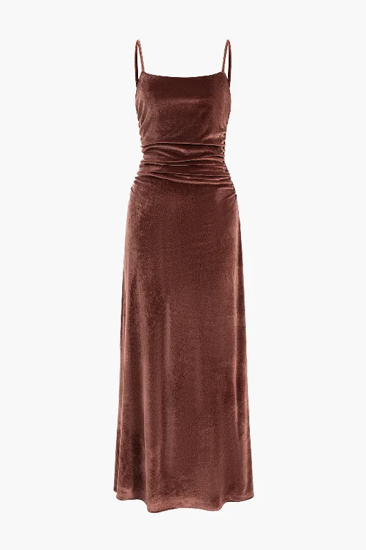 Velvet Ruched Slip Maxi Dress Ruffle Maxi Skirt