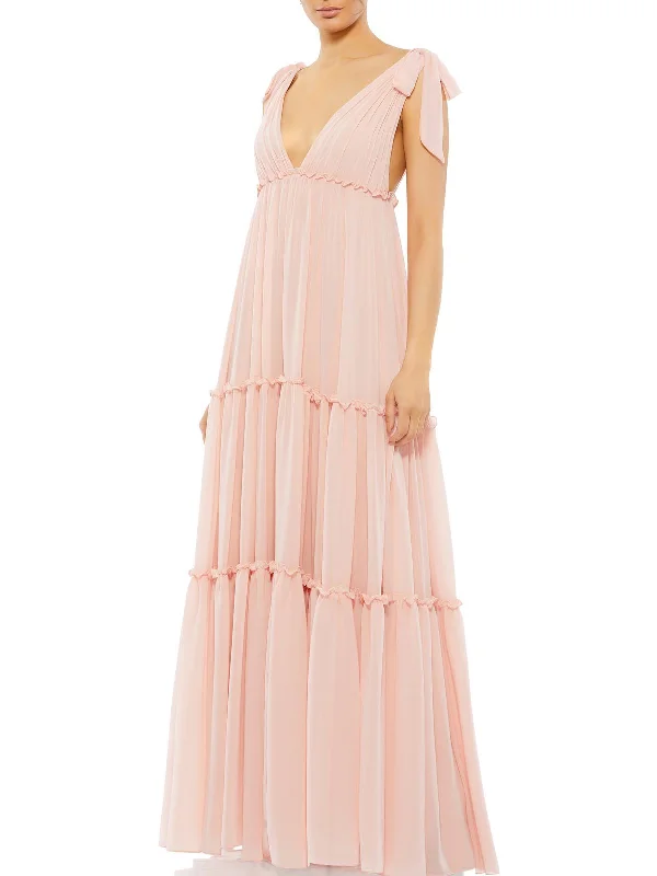 Womens Chiffon Long Evening Dress Ruffle Long Maxi