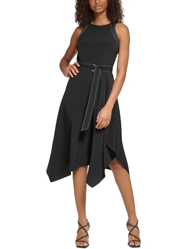 Womens Handkerchief Hem Sleeveless Midi Dress Cotton Midi Skirt