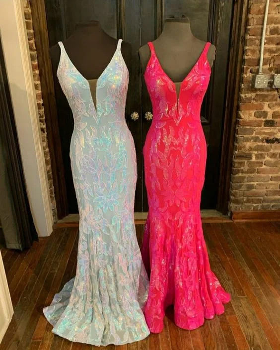 Hot Pink Prom Dress Long Fitted Mermaid Sequin Pageant Gown Y1711 Sequin Dress Sleeveless